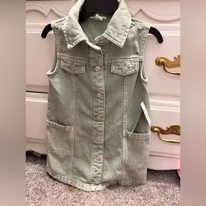 Sleeveless Button Front Denim Dress - Sage Green